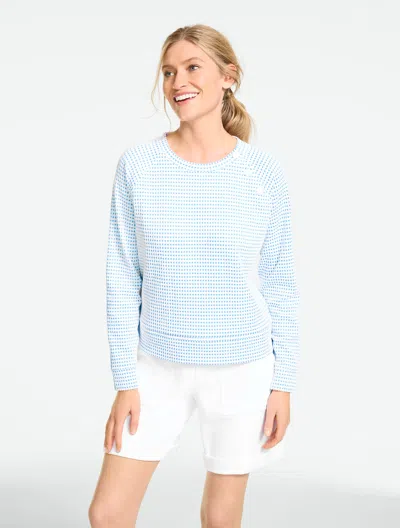 Talbots Plus Petite - Snap Button Crewneck Sweatshirt - Picnic Gingham - Raw White/clear Sky Blue - 3x Talbo