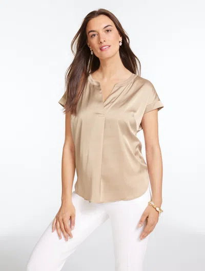 Talbots Plus Petite - Soft Satin Charmeuse Split Neck Top - Classic Taupe - 3x  In Brown