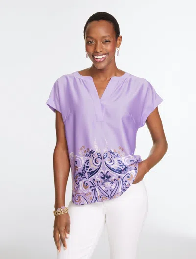 Talbots Plus Petite - Soft Satin Charmeuse Split Neck Top - Garden Paisley - Lavender Dawn - 2x