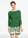Talbots Plus Petite - Solid Bateau Neck T-shirt Pima Cotton - Grove Green - 1x