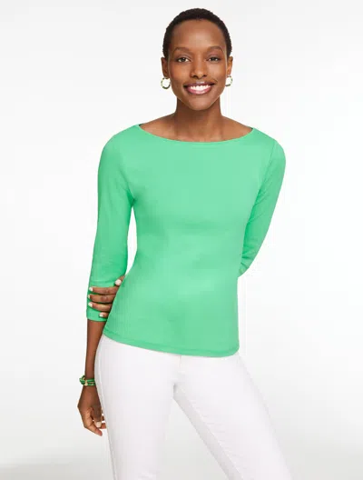 Talbots Plus Petite - Solid Bateau Neck T-shirt Pima Cotton - Light Jade - X  In Green