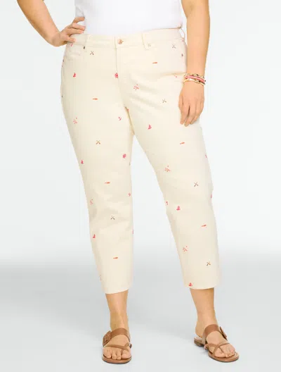 Talbots Plus Petite - Straight Crop Embroidered Jeans - Nautical Fun - Natural - 20  In Brown