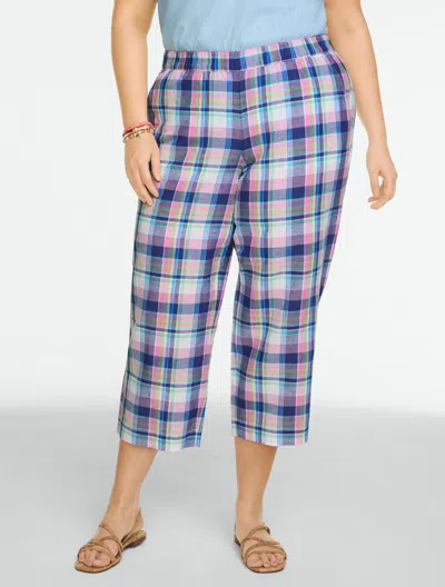 Talbots Plus Petite - Straight Crop Pull-on Pants - Fresh Madras - Pink/navy Blue - 1x