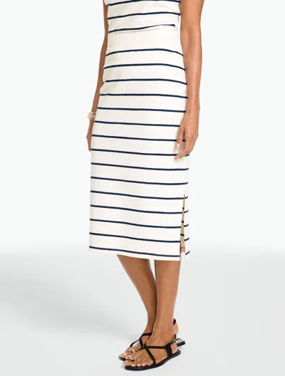 Talbots Plus Petite - Stripe Jacquard Ribbed Skirt - Ivory/indigo Blue - 1x