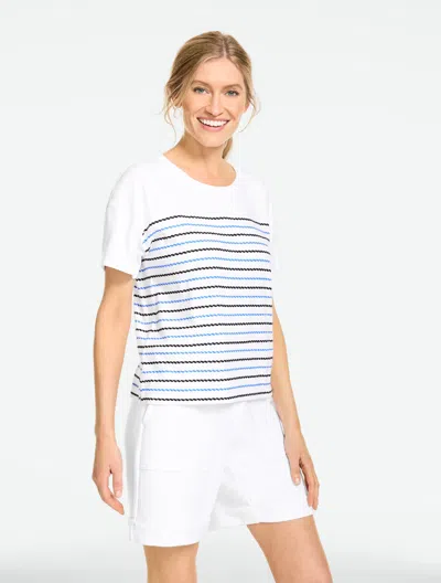 Talbots Plus Petite - Supersoft Jersey Boxy Crewneck T-shirt - Graphic Rope - White  In Multi