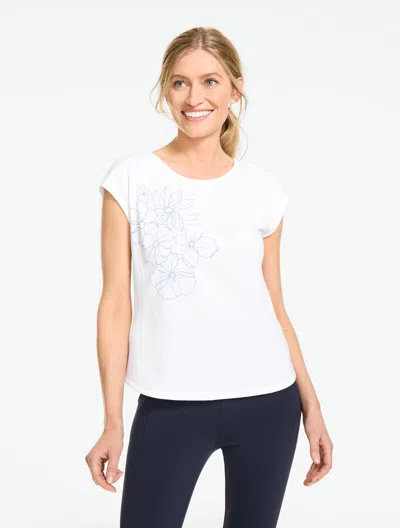 Talbots Plus Petite - Supersoft Jersey Short Sleeve Cross Back T-shirt - Floral - White/clear Blue Sky - 2x 