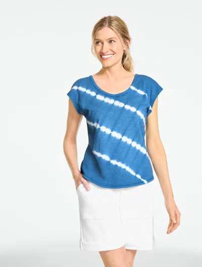 Talbots Plus Petite - Supersoft Jersey Short Sleeve Cross Back T-shirt - Tie-dye - Blue/white - 1x