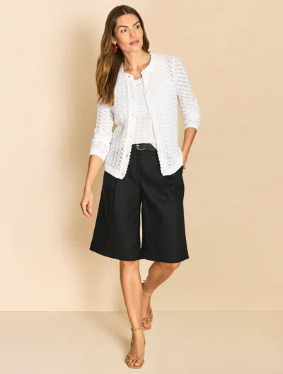 Talbots Plus Petite - Textured Open Stitch Crewneck Cardigan Sweater - 2x  In White