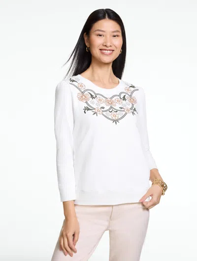 Talbots Plus Petite - Three-quarter Sleeve Crewneck Sweatshirt - White - 3x - 100% Cotton