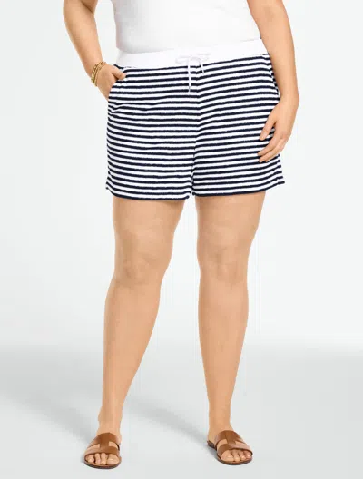 Talbots Plus Petite - Towel Terry Pull-on Shorts - Classic Stripe - White/indigo - 3x  In Multi