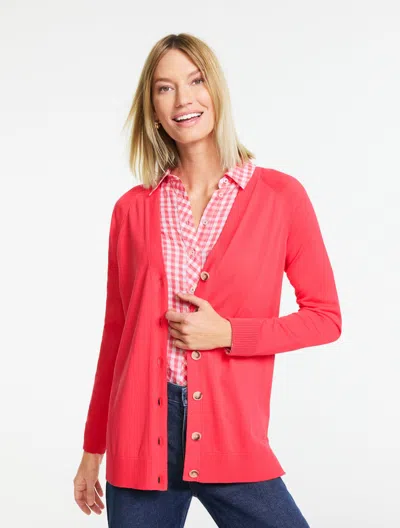 Talbots Plus Petite - V-neck Girlfriend Cardigan Sweater - Bright Coral - 3x  In Orange
