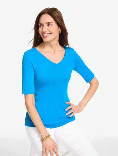 Talbots Plus Petite - V-neck T-shirt - Blue Grotto - 3x - 100% Cotton  In Green