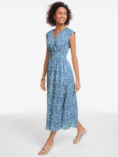 Talbots Plus Petite - Voile Fit & Flare Midi Dress - Etched Foulard - Sea Salt Blue/ink - 16
