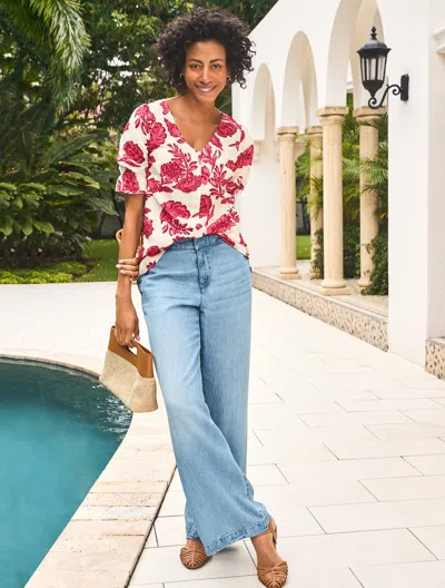 Talbots Plus Petite - Voile Ruffle Top - Shadow Floral - Ivory - 3x - 100% Cotton  In White