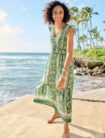 Talbots Plus Petite - Voile Smocked Midi Dress - Tropical Damask - Ivory/grove Green - 18
