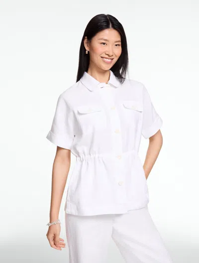 Talbots Plus Petite - Washed Linen Cinched Shirt Jacket - White - 1x