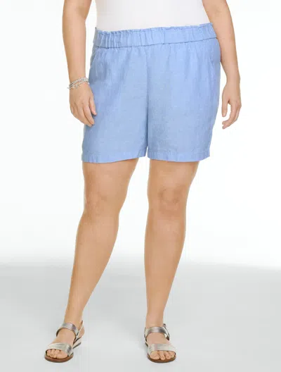 Talbots Plus Petite - Washed Linen Pull-on Shorts – Cross-dyed - Vista Blue/white - 3x
