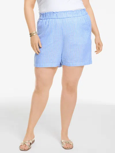 Talbots Plus Petite - Washed Linen Pull-on Shorts - Majestic Stripe - Shore Blue/white - 3x