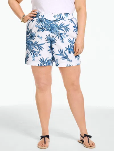 Talbots Plus Petite - Washed Linen Pull-on Shorts - Painted Palms - Shore Blue - 3x  In Multi