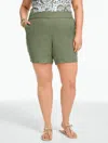 Talbots Plus Petite - Washed Linen Pull-on Shorts - Spring Moss - 2x  In Green