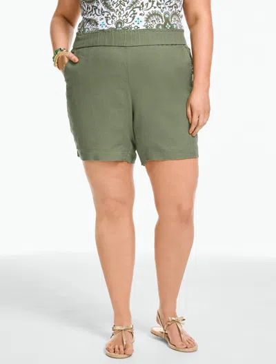 Talbots Plus Petite - Washed Linen Pull-on Shorts - Spring Moss - 2x  In Green
