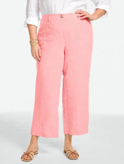 Talbots Plus Petite - Washed Linen Wide Crop Patch Pocket Pants - Cross-dyed - Bright Coral/white - 22 Talbo