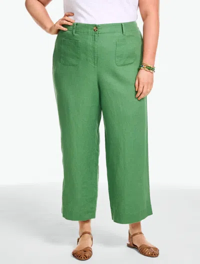 Talbots Plus Petite - Washed Linen Wide Crop Patch Pocket Pants - Grove Green - 22