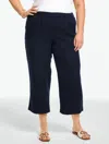 Talbots Plus Petite - Washed Linen Wide Crop Pull-on Pants - Blue - 3x