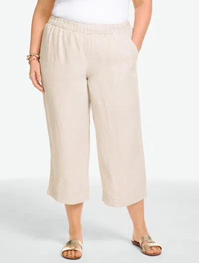 Talbots Plus Petite - Washed Linen Wide Crop Pull-on Pants - Cross Dye - Beige - 3x  In Sand