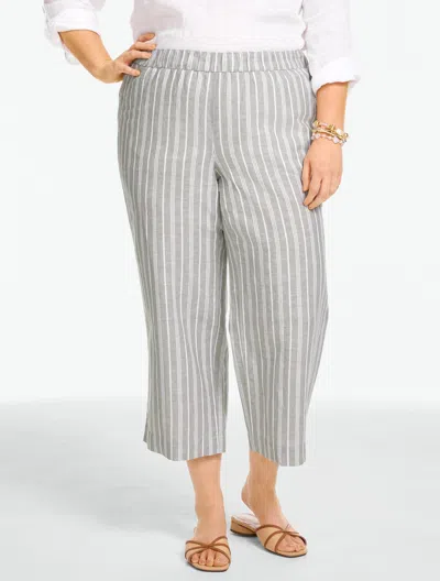 Talbots Plus Petite - Washed Linen Wide Crop Pull-on Pants - Sandstone Stripe - Olive Leaf/white - 2x Talbot
