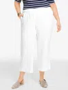 Talbots Plus Petite - Washed Linen Wide Crop Pull-on Pants - White - 1x