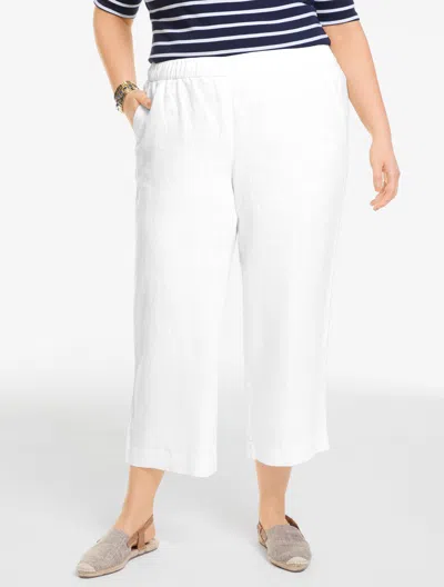 Talbots Plus Petite - Washed Linen Wide Crop Pull-on Pants - White - 1x
