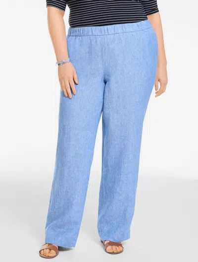 Talbots Plus Petite - Washed Linen Wide Pull-on Pants - Cornflower Blue/white - 1x
