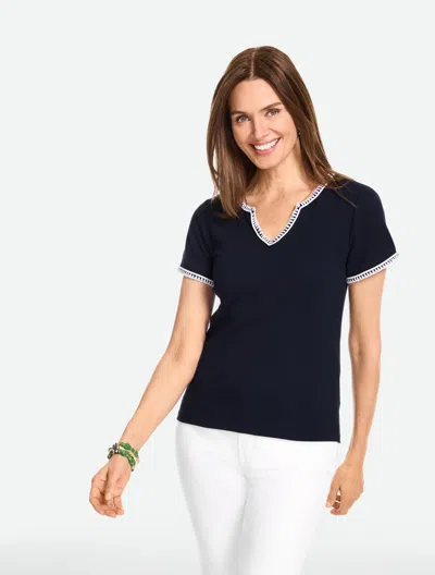 Talbots Plus Petite - Whipstitch Short Sleeve Top - Blue - 3x