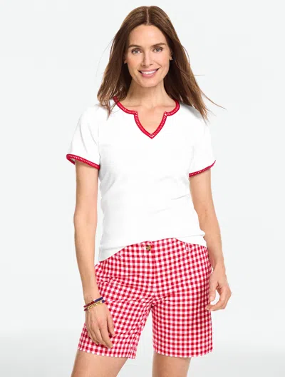 Talbots Plus Petite - Whipstitch Short Sleeve Top - White - 3x