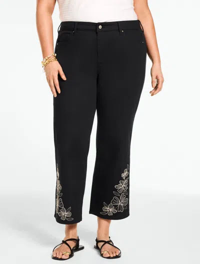 Talbots Plus Petite - Wide Crop High Waist Embroidered Jeans - Black - 22