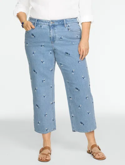 Talbots Plus Petite - Wide Crop High Waist Embroidered Jeans - Floral Ditsy - Medium Denim - 16  In Blue