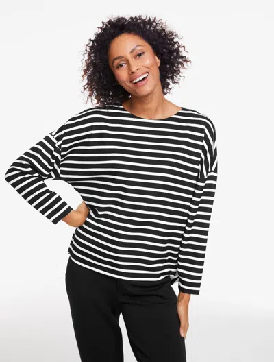 Talbots Plus Size - Airknit Stretch Crewneck Sweater Pullover - Crocus Stripe - Black/white - 1x  In Multi