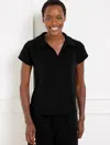 Talbots Plus Size - Airknit Stretch Johnny Collar Pullover Sweater - Black - 1x