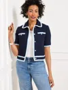 Talbots Petite - Amherst Tweed Fringe Jacket - Blue - 16 - 100% Cotton  In Blue
