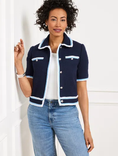 Talbots Petite - Amherst Tweed Fringe Jacket - Blue - 16 - 100% Cotton