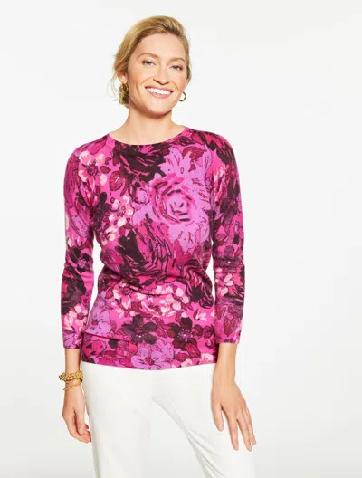 Talbots Plus Size - Audrey Cashmere Sweater - Romantic Floral - Very Berry - 3x  In Purple