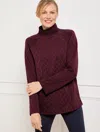 Talbots Plus Size - Autumnal Cable Knit Mockneck Pullover Sweater - Burgundy Berry - 3x