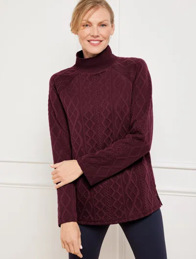 Talbots Plus Size - Autumnal Cable Knit Mockneck Pullover Sweater - Burgundy Berry - 3x