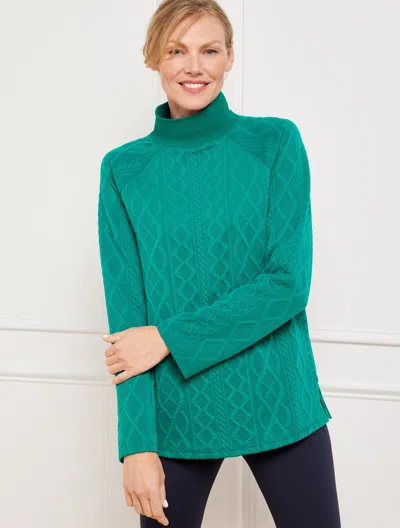 Talbots Plus Size - Autumnal Cable Knit Mockneck Pullover Sweater - Everglade - 3x