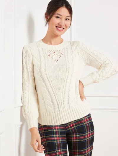 Talbots Balloon Sleeve Cable Knit Sweater - Ivory - 2x