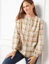Talbots Plus Size - Band Collar Popover Shirt - Sunny Plaid - Sage Leaf - X - 100% Cotton  In Sage Leaf