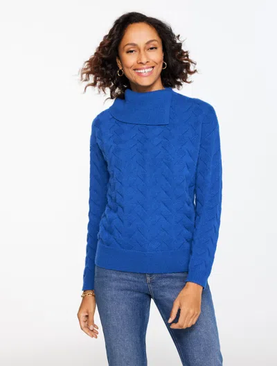 Talbots Plus Size - Basketweave Split Neck Sweater - Blue Majesty - 1x