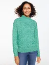 Talbots Plus Size - Basketweave Split Neck Sweater - Marl - Ice Green - 2x  In Green