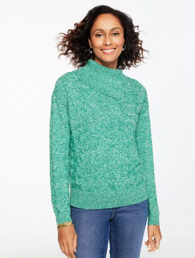 Talbots Plus Size - Basketweave Split Neck Sweater - Marl - Ice Green - 2x